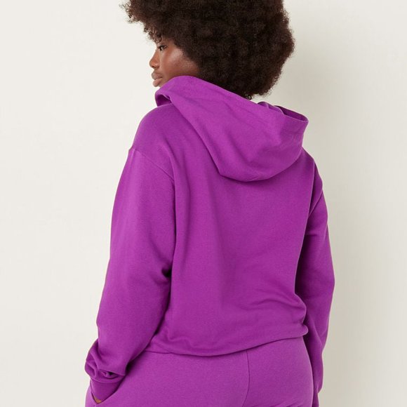 VICTORIA'S SECRET PINK FLEECE CROPPED CINCHED CAMPUS HOODIE=NWT - Picture 3 of 3